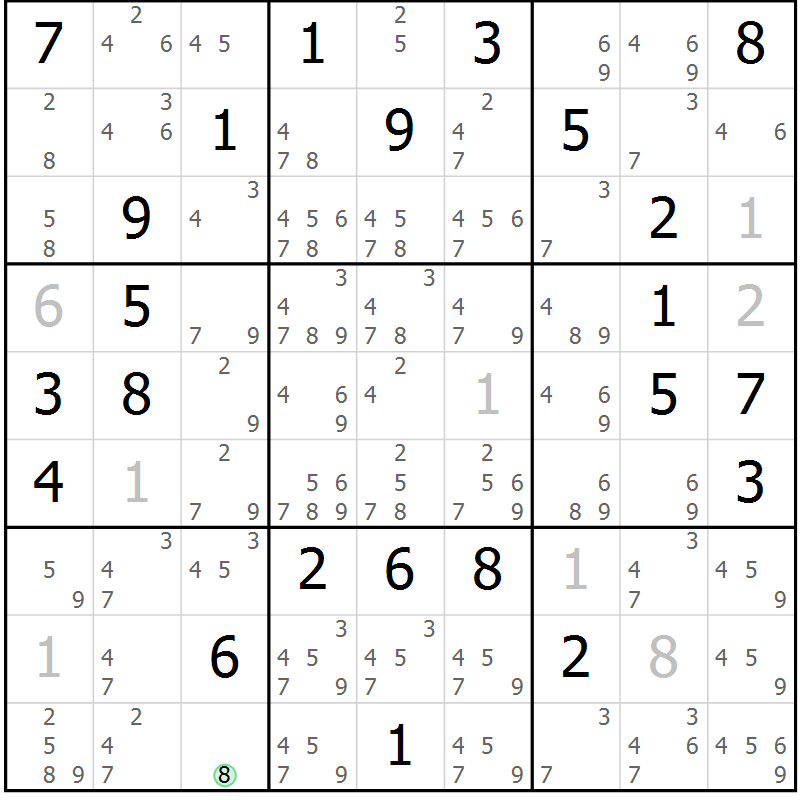 Position des candidats pour la solution de la Gr 63 page 66 du magazine de sudoku Maestro n° 102