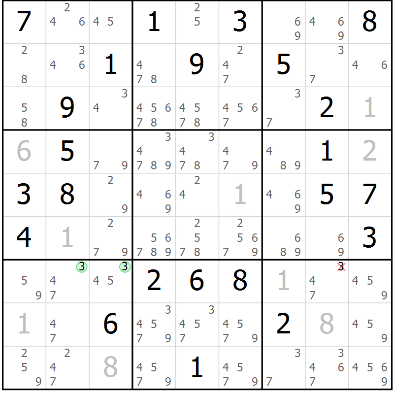 Position des candidats pour la solution de la Gr 63 page 66 du magazine de sudoku Maestro n° 102