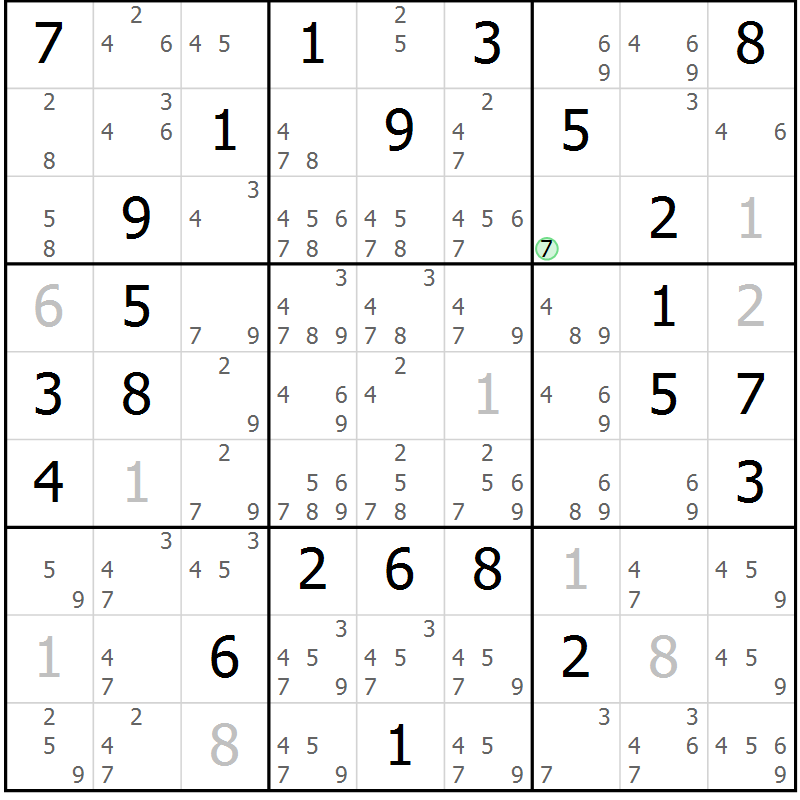 Position des candidats pour la solution de la Gr 63 page 66 du magazine de sudoku Maestro n° 102