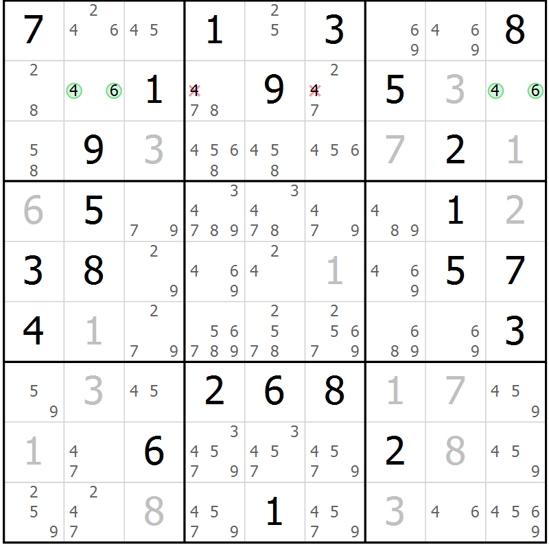 Position des candidats pour la solution de la Gr 63 page 66 du magazine de sudoku Maestro n° 102