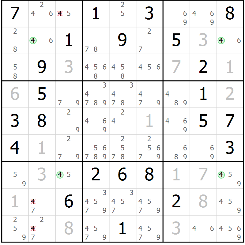 Position des candidats pour la solution de la Gr 63 page 66 du magazine de sudoku Maestro n° 102
