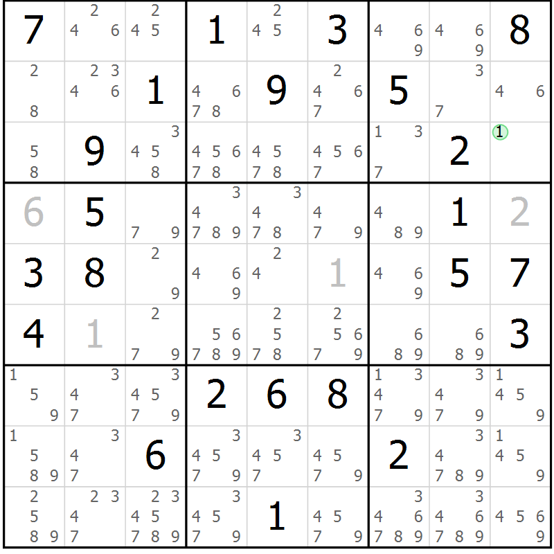 Position des candidats pour la solution de la Gr 63 page 66 du magazine de sudoku Maestro n° 102