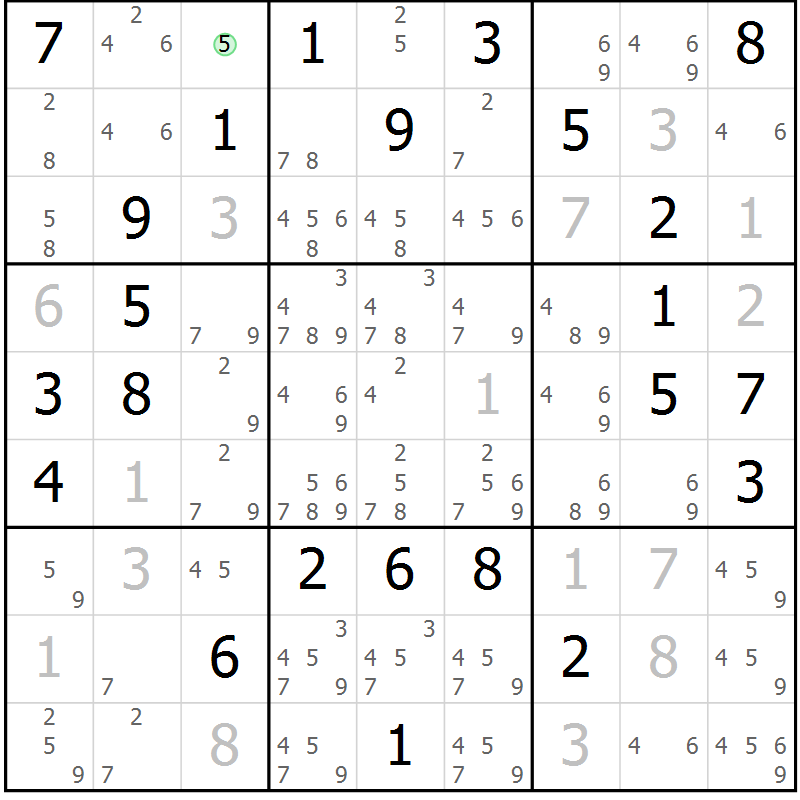 Position des candidats pour la solution de la Gr 63 page 66 du magazine de sudoku Maestro n° 102