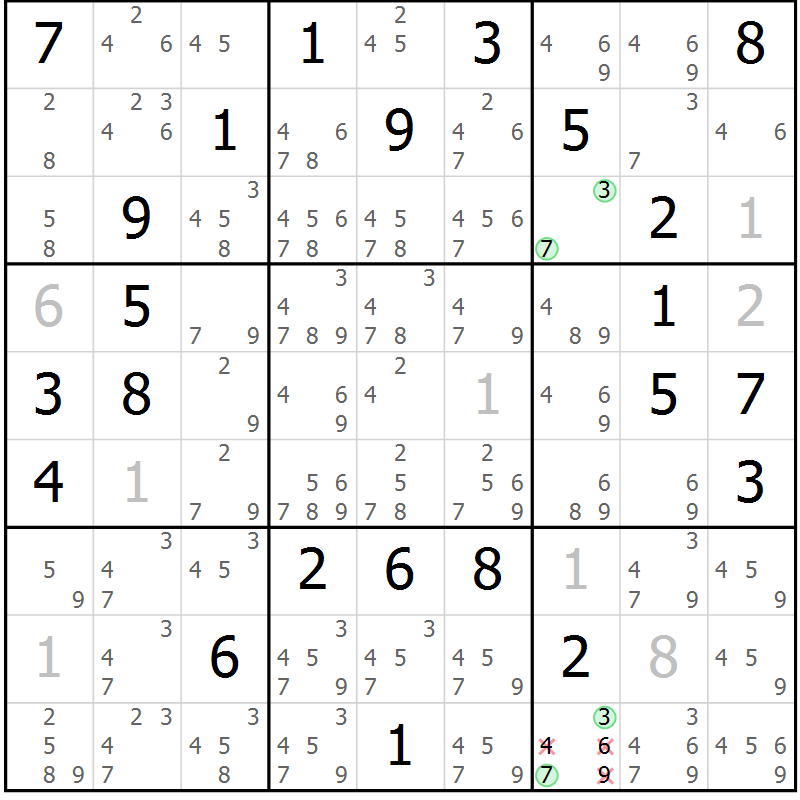 Position des candidats pour la solution de la Gr 63 page 66 du magazine de sudoku Maestro n° 102