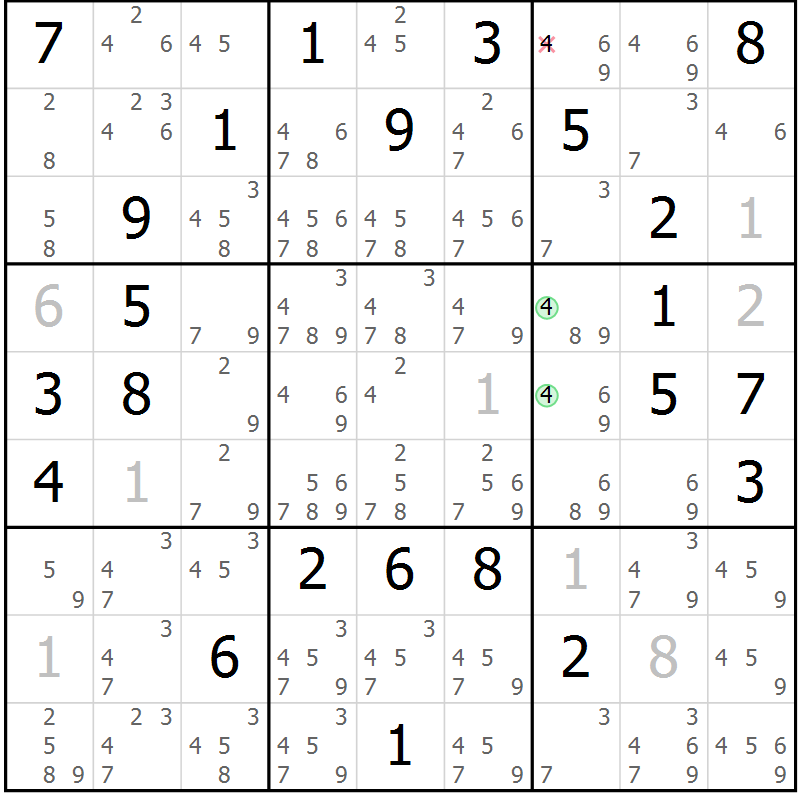 Position des candidats pour la solution de la Gr 63 page 66 du magazine de sudoku Maestro n° 102