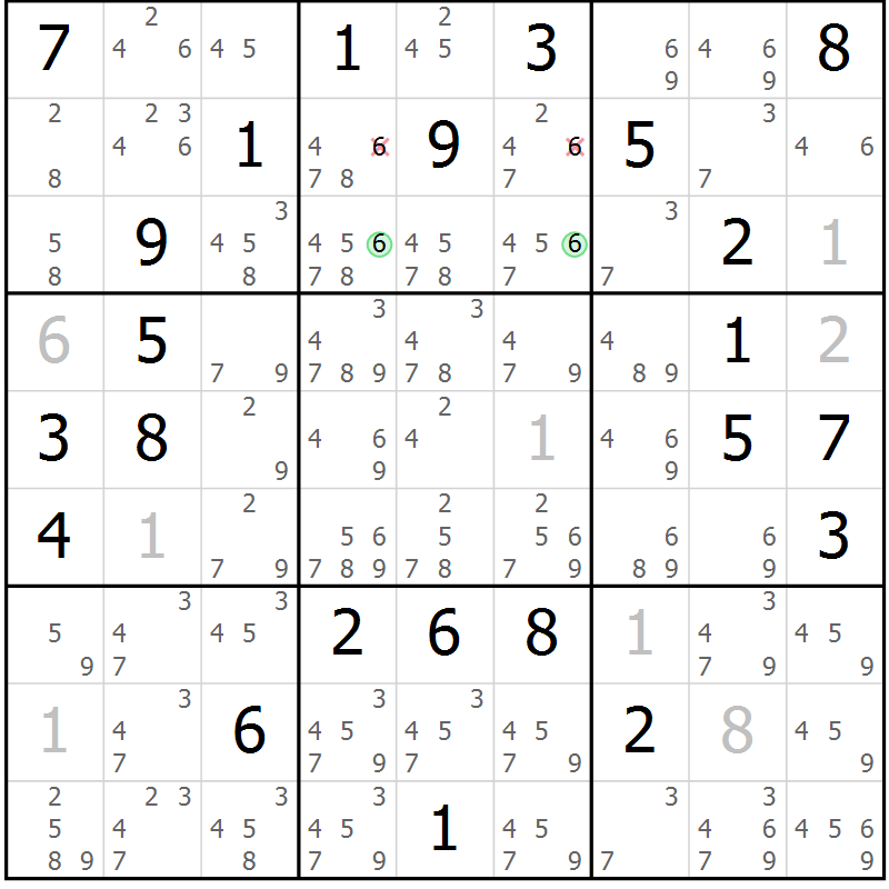 Position des candidats pour la solution de la Gr 63 page 66 du magazine de sudoku Maestro n° 102