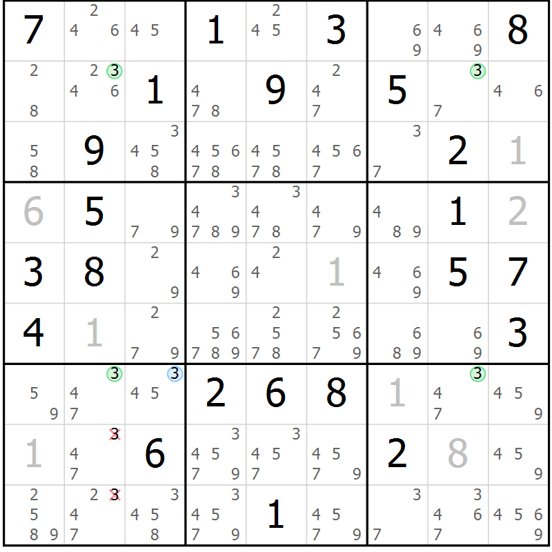 Position des candidats pour la solution de la Gr 63 page 66 du magazine de sudoku Maestro n° 102