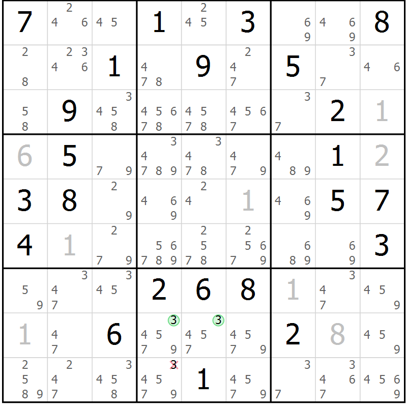 Position des candidats pour la solution de la Gr 63 page 66 du magazine de sudoku Maestro n° 102