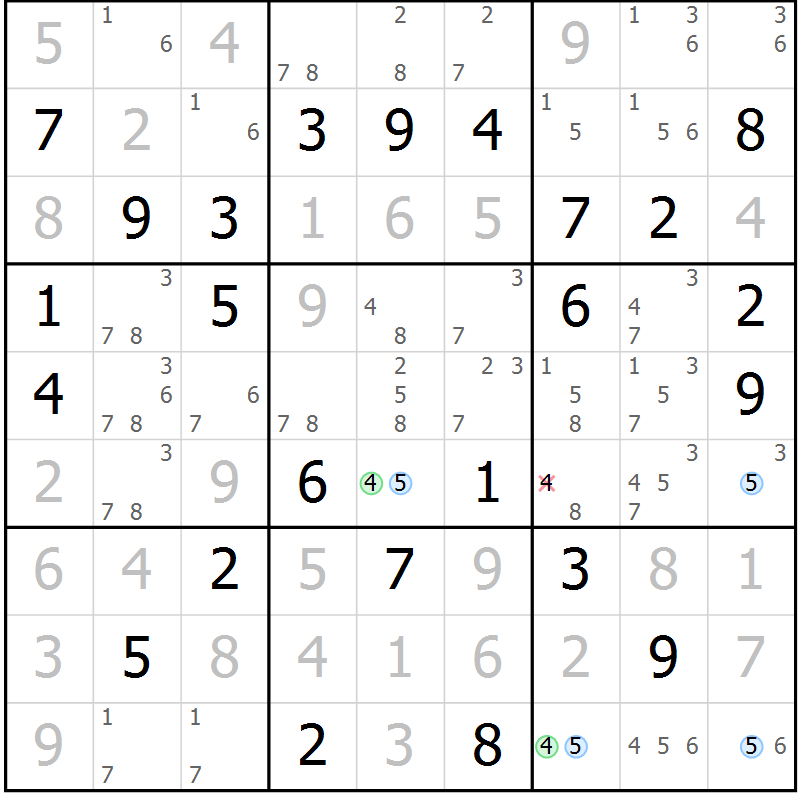 Position des candidats pour la solution de la Gr 64 page 67 du magazine de sudoku Maestro n° 102