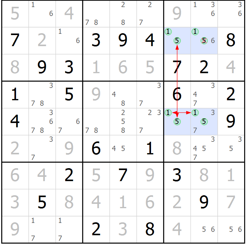 Position des candidats pour la solution de la Gr 64 page 67 du magazine de sudoku Maestro n° 102