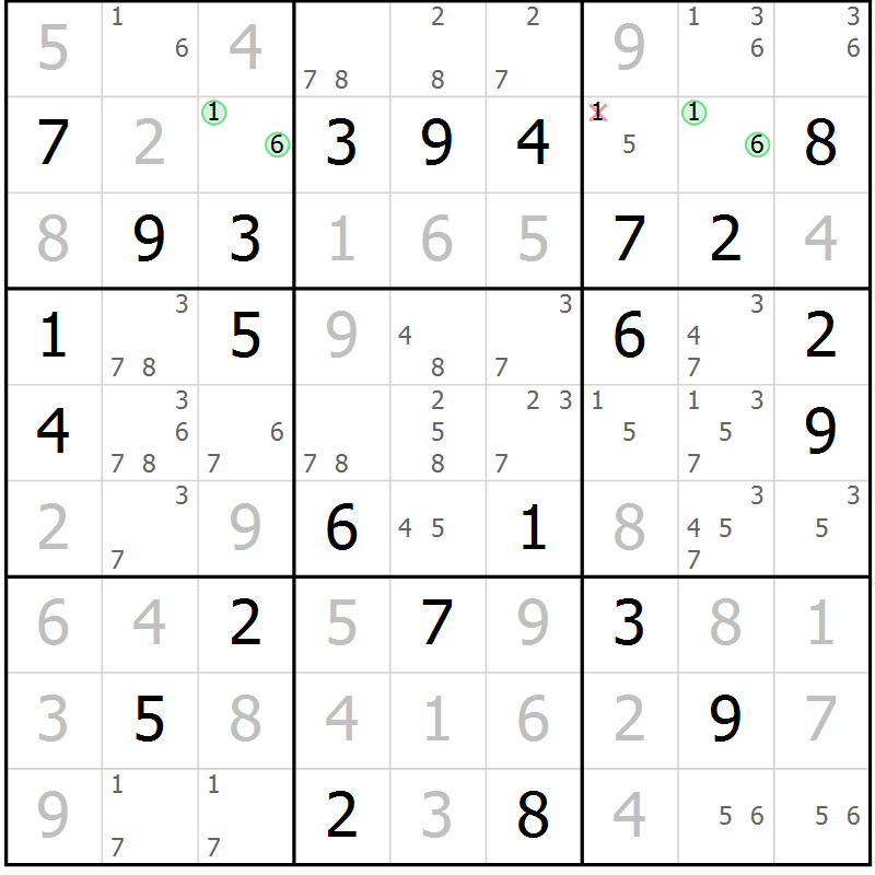Position des candidats pour la solution de la Gr 64 page 67 du magazine de sudoku Maestro n° 102