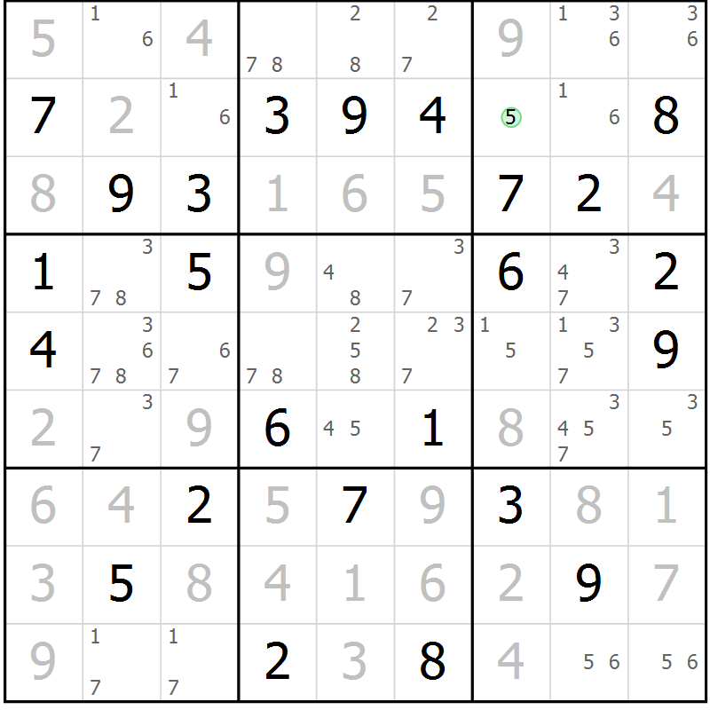 Position des candidats pour la solution de la Gr 64 page 67 du magazine de sudoku Maestro n° 102