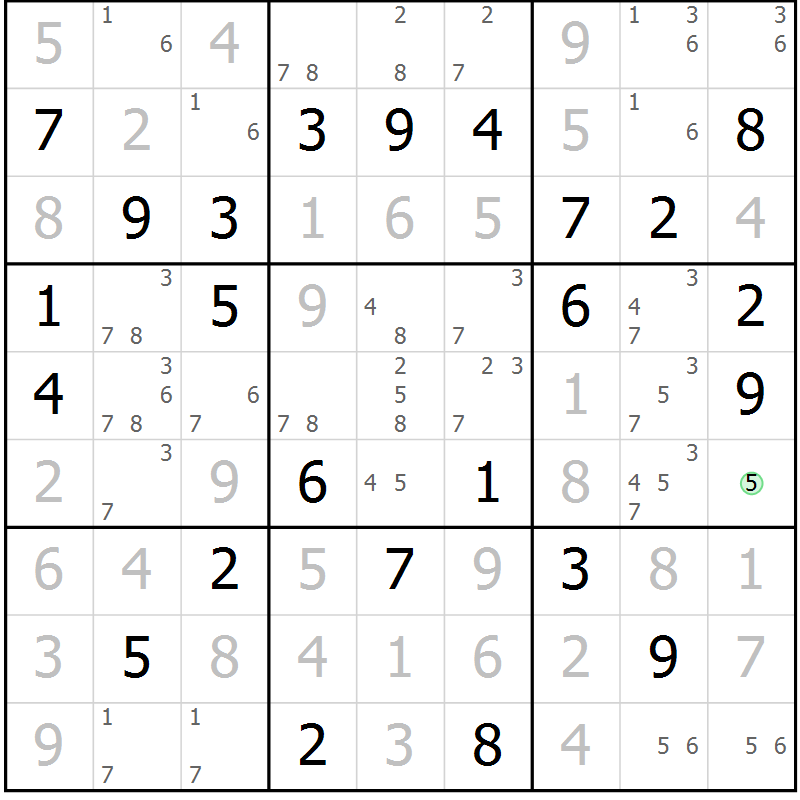 Position des candidats pour la solution de la Gr 64 page 67 du magazine de sudoku Maestro n° 102