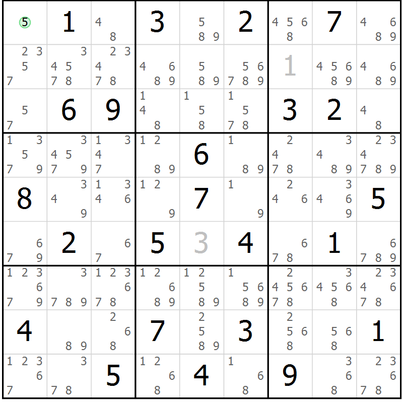 Position des candidats pour la solution de la Gr 65 page 68 du magazine de sudoku Maestro n° 102