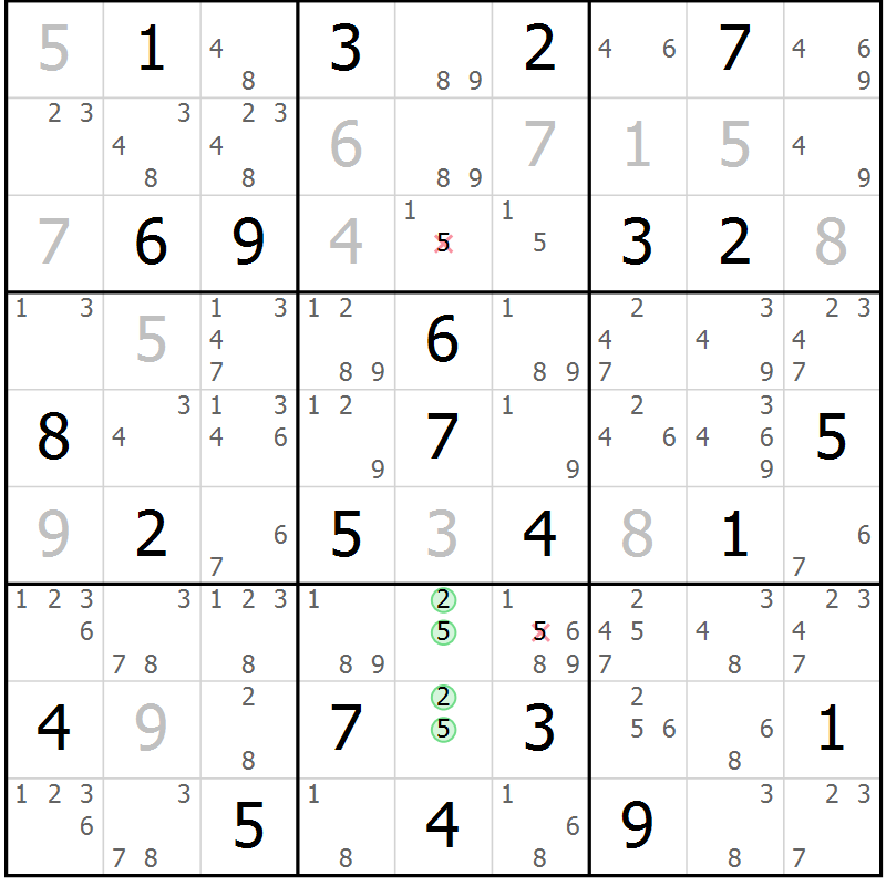 Position des candidats pour la solution de la Gr 65 page 68 du magazine de sudoku Maestro n° 102