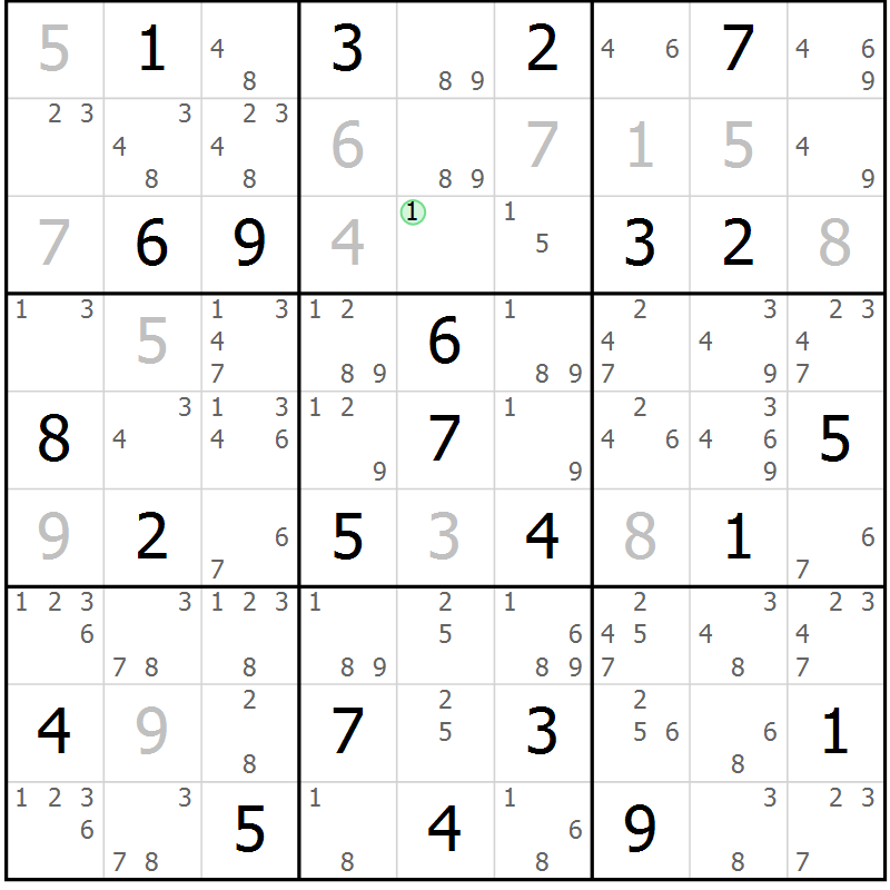 Position des candidats pour la solution de la Gr 65 page 68 du magazine de sudoku Maestro n° 102