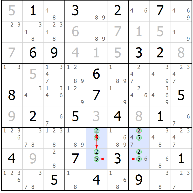 Position des candidats pour la solution de la Gr 65 page 68 du magazine de sudoku Maestro n° 102