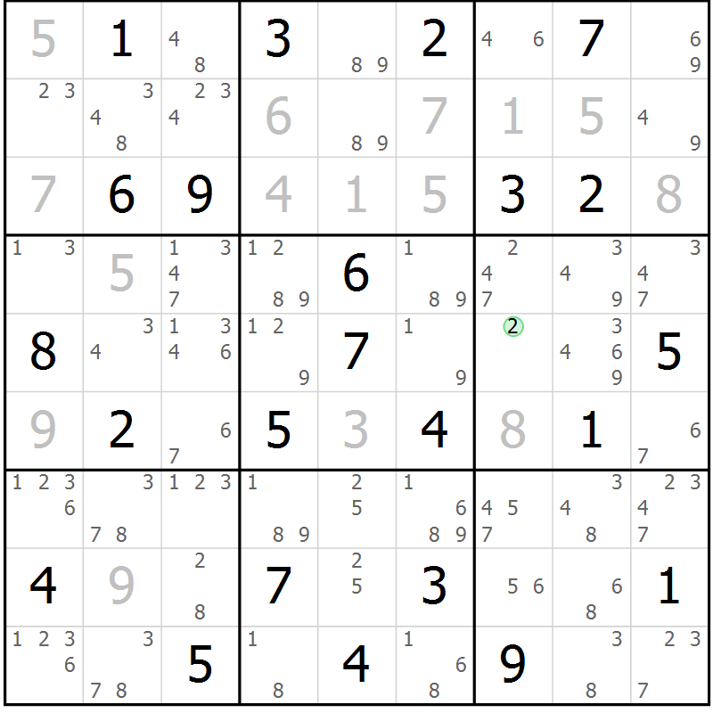 Position des candidats pour la solution de la Gr 65 page 68 du magazine de sudoku Maestro n° 102