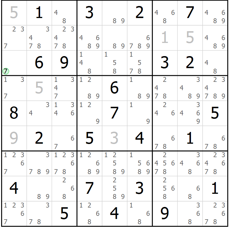 Position des candidats pour la solution de la Gr 65 page 68 du magazine de sudoku Maestro n° 102