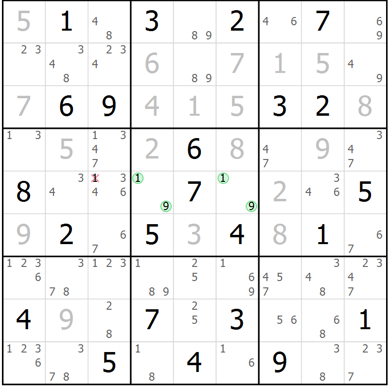 Position des candidats pour la solution de la Gr 65 page 68 du magazine de sudoku Maestro n° 102