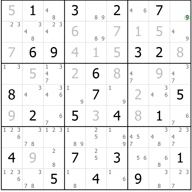 Position des candidats pour la solution de la Gr 65 page 68 du magazine de sudoku Maestro n° 102