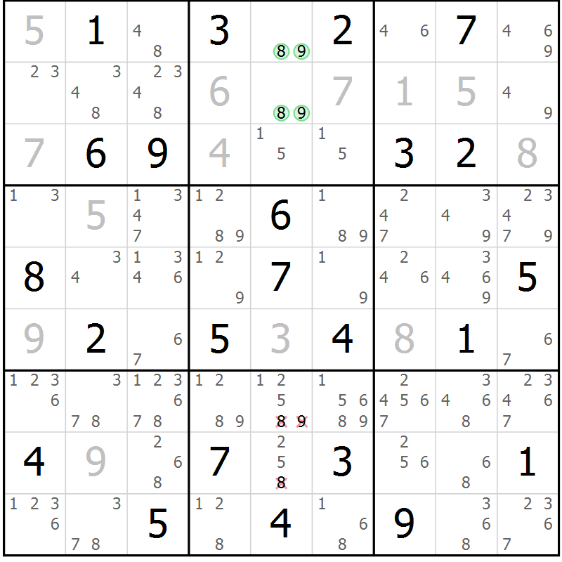 Position des candidats pour la solution de la Gr 65 page 68 du magazine de sudoku Maestro n° 102