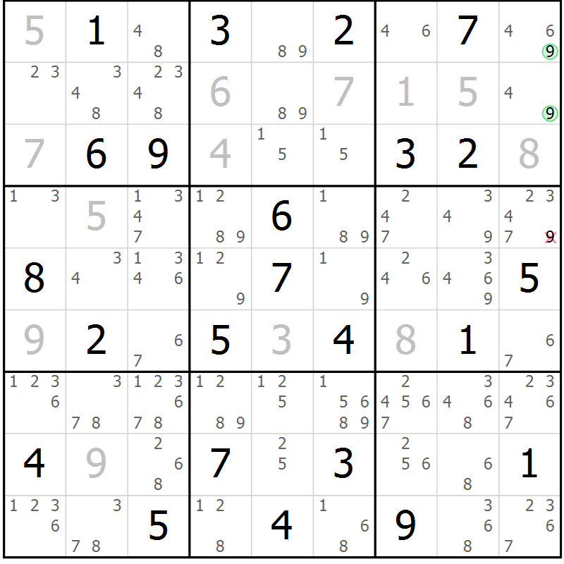 Position des candidats pour la solution de la Gr 65 page 68 du magazine de sudoku Maestro n° 102
