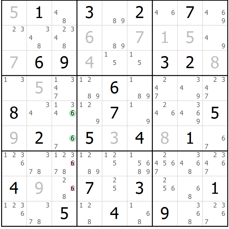 Position des candidats pour la solution de la Gr 65 page 68 du magazine de sudoku Maestro n° 102