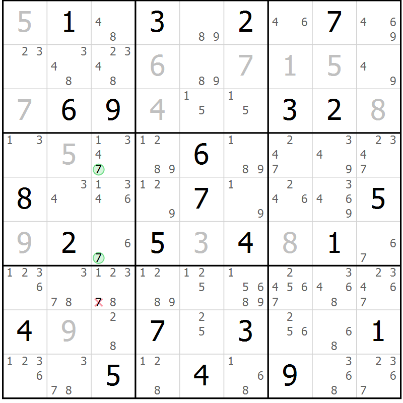 Position des candidats pour la solution de la Gr 65 page 68 du magazine de sudoku Maestro n° 102