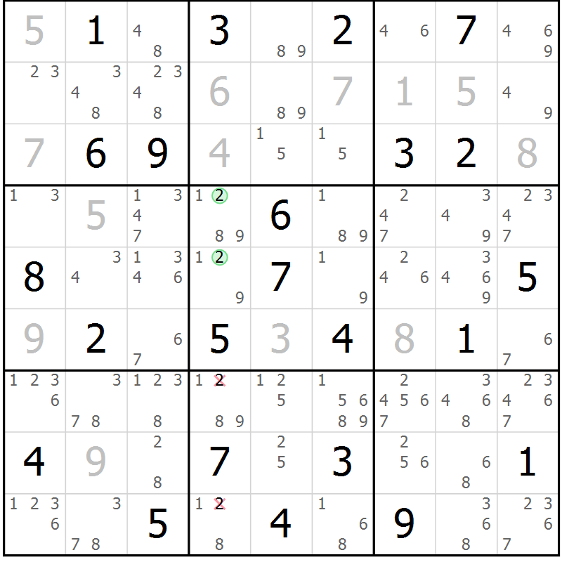 Position des candidats pour la solution de la Gr 65 page 68 du magazine de sudoku Maestro n° 102