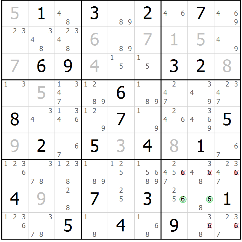 Position des candidats pour la solution de la Gr 65 page 68 du magazine de sudoku Maestro n° 102