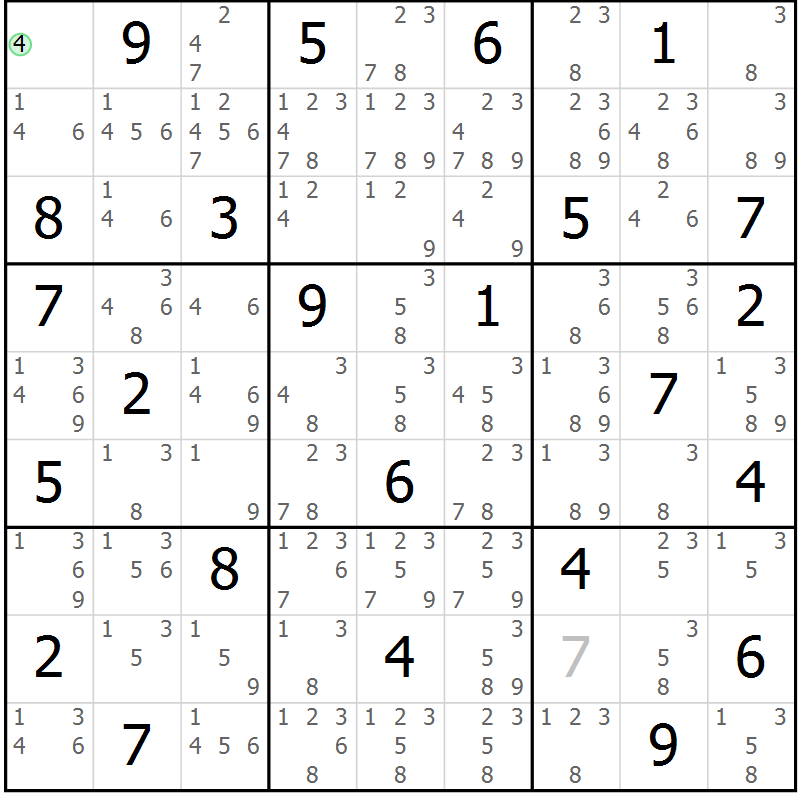 Position des candidats pour la solution de la Gr 66 page 69 du magazine de sudoku Maestro n° 102