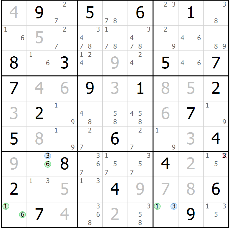 Position des candidats pour la solution de la Gr 66 page 69 du magazine de sudoku Maestro n° 102