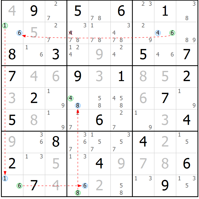 Position des candidats pour la solution de la Gr 66 page 69 du magazine de sudoku Maestro n° 102