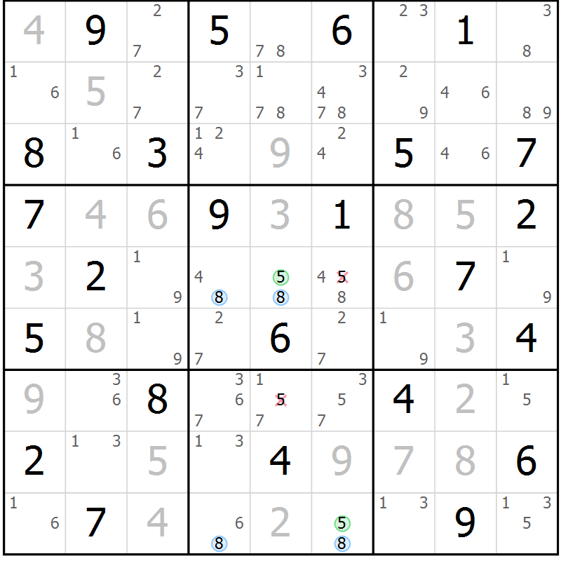 Position des candidats pour la solution de la Gr 66 page 69 du magazine de sudoku Maestro n° 102