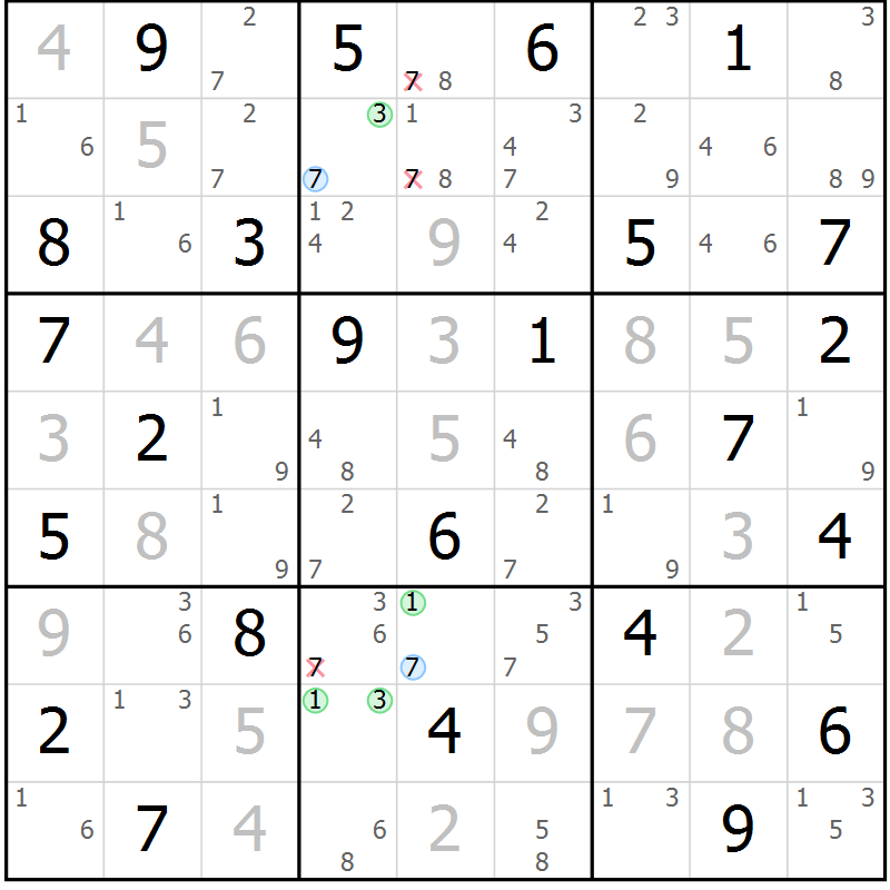 Position des candidats pour la solution de la Gr 66 page 69 du magazine de sudoku Maestro n° 102