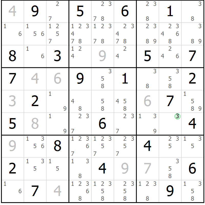 Position des candidats pour la solution de la Gr 66 page 69 du magazine de sudoku Maestro n° 102