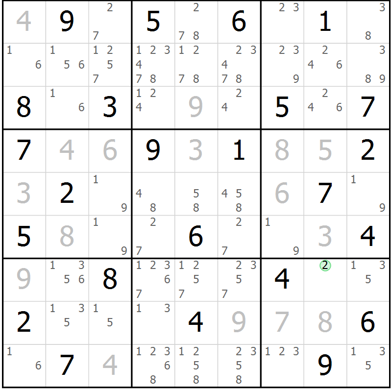 Position des candidats pour la solution de la Gr 66 page 69 du magazine de sudoku Maestro n° 102