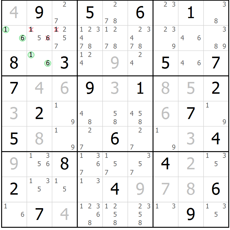 Position des candidats pour la solution de la Gr 66 page 69 du magazine de sudoku Maestro n° 102