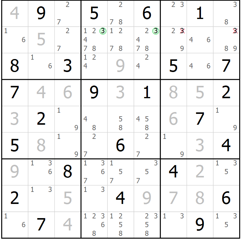 Position des candidats pour la solution de la Gr 66 page 69 du magazine de sudoku Maestro n° 102