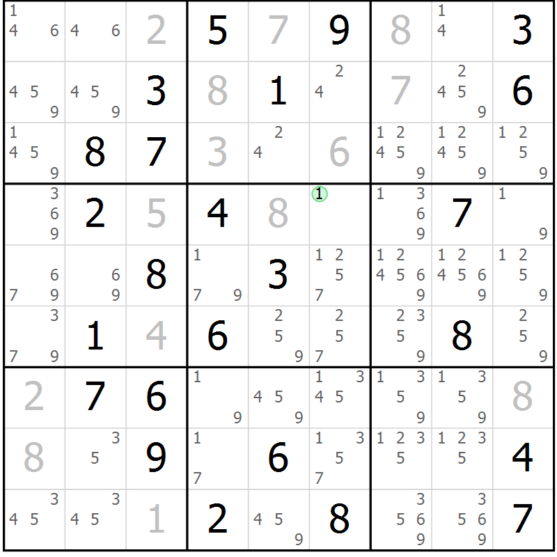 Position des candidats pour la solution de la Gr 67 page 70 du magazine de sudoku Maestro n° 102