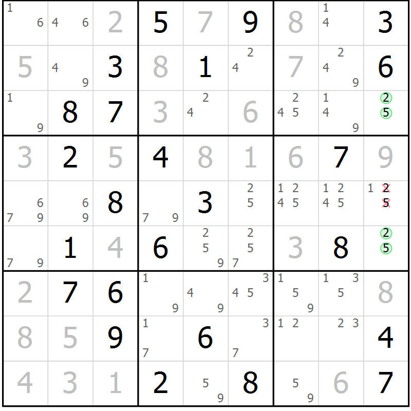 Position des candidats pour la solution de la Gr 67 page 70 du magazine de sudoku Maestro n° 102