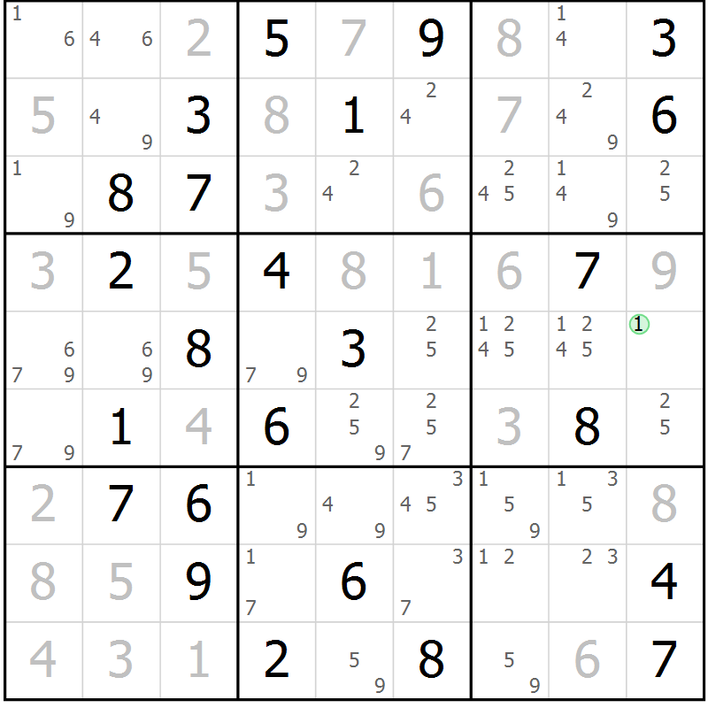 Position des candidats pour la solution de la Gr 67 page 70 du magazine de sudoku Maestro n° 102