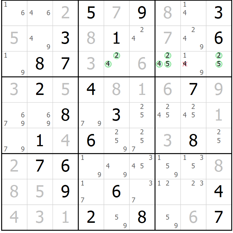 Position des candidats pour la solution de la Gr 67 page 70 du magazine de sudoku Maestro n° 102