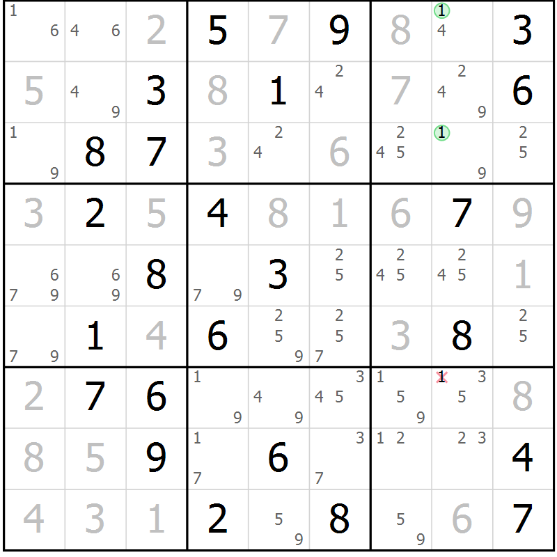 Position des candidats pour la solution de la Gr 67 page 70 du magazine de sudoku Maestro n° 102