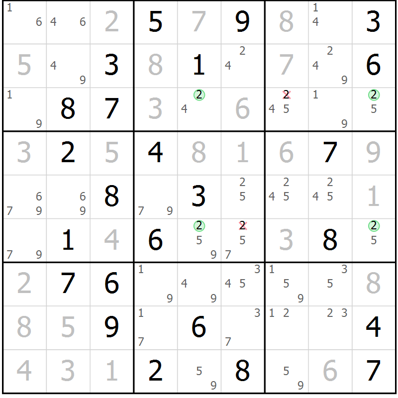 Position des candidats pour la solution de la Gr 67 page 70 du magazine de sudoku Maestro n° 102