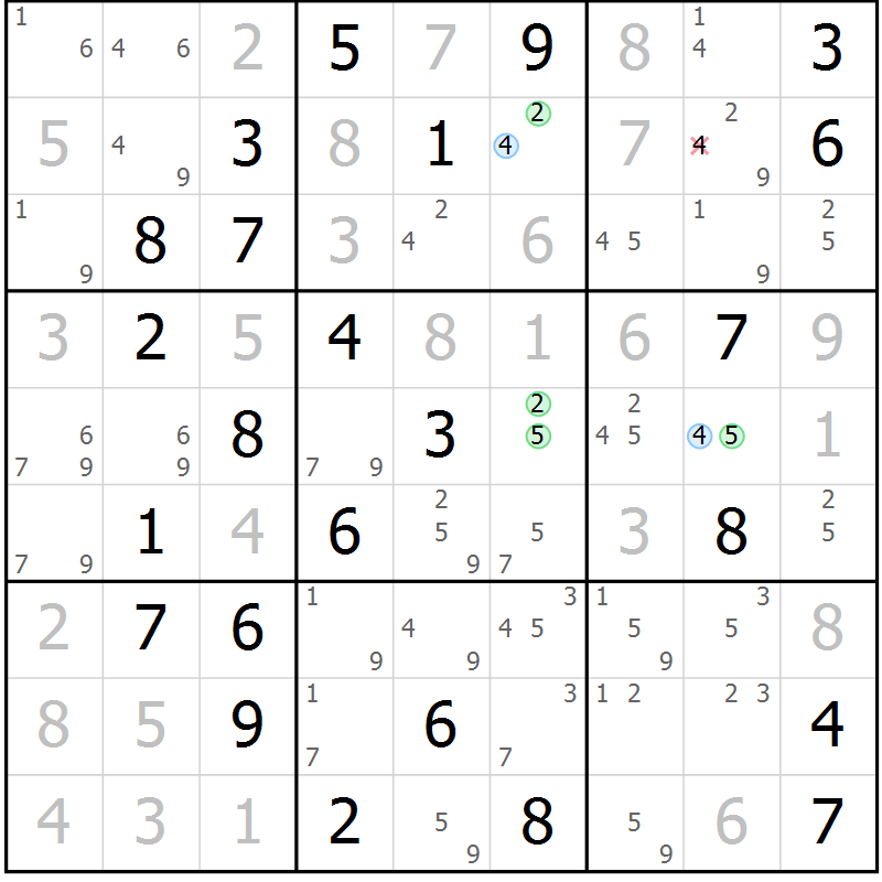 Position des candidats pour la solution de la Gr 67 page 70 du magazine de sudoku Maestro n° 102