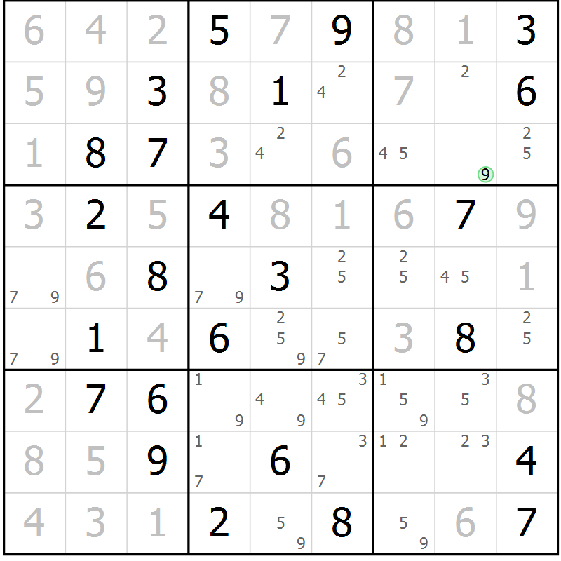 Position des candidats pour la solution de la Gr 67 page 70 du magazine de sudoku Maestro n° 102