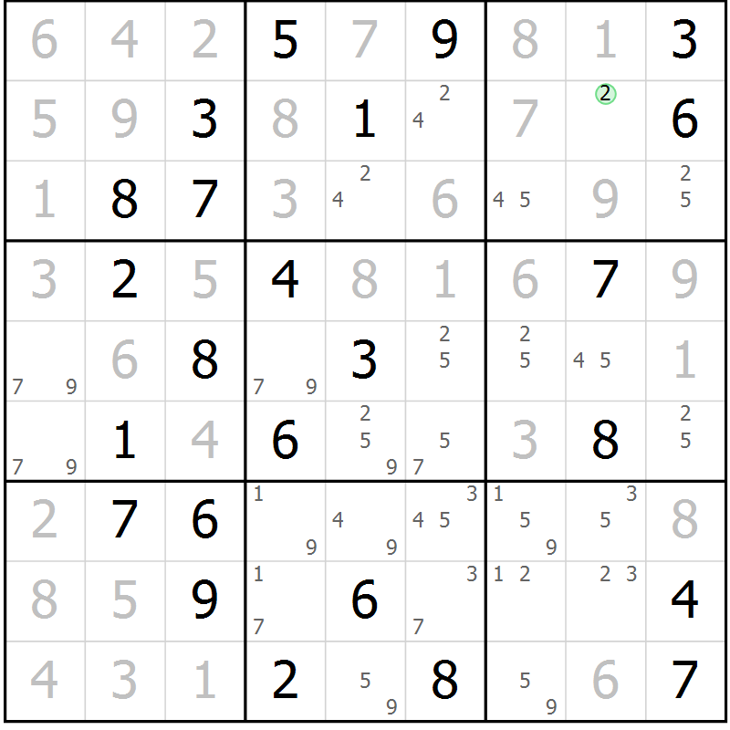 Position des candidats pour la solution de la Gr 67 page 70 du magazine de sudoku Maestro n° 102