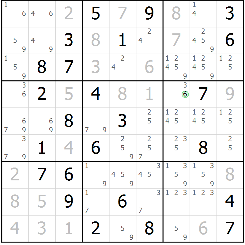 Position des candidats pour la solution de la Gr 67 page 70 du magazine de sudoku Maestro n° 102